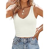 BONITEE Womens Ribbed Tank Top Casual Basic 2026 Trendy Summer Sleeveless V Neck Knitted Y2K Crop Tops