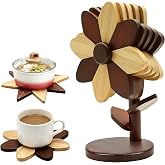 Wooden Trivets for Hot Dishes, 5 Pcs Sunflower Heat Resistant Protect Mat | Flippable Wooden Petals Expand 5.5 to 6.69 In, Trivets &amp; Coaster In One for Quartz Countertops, Housewarming Kitchen Decor