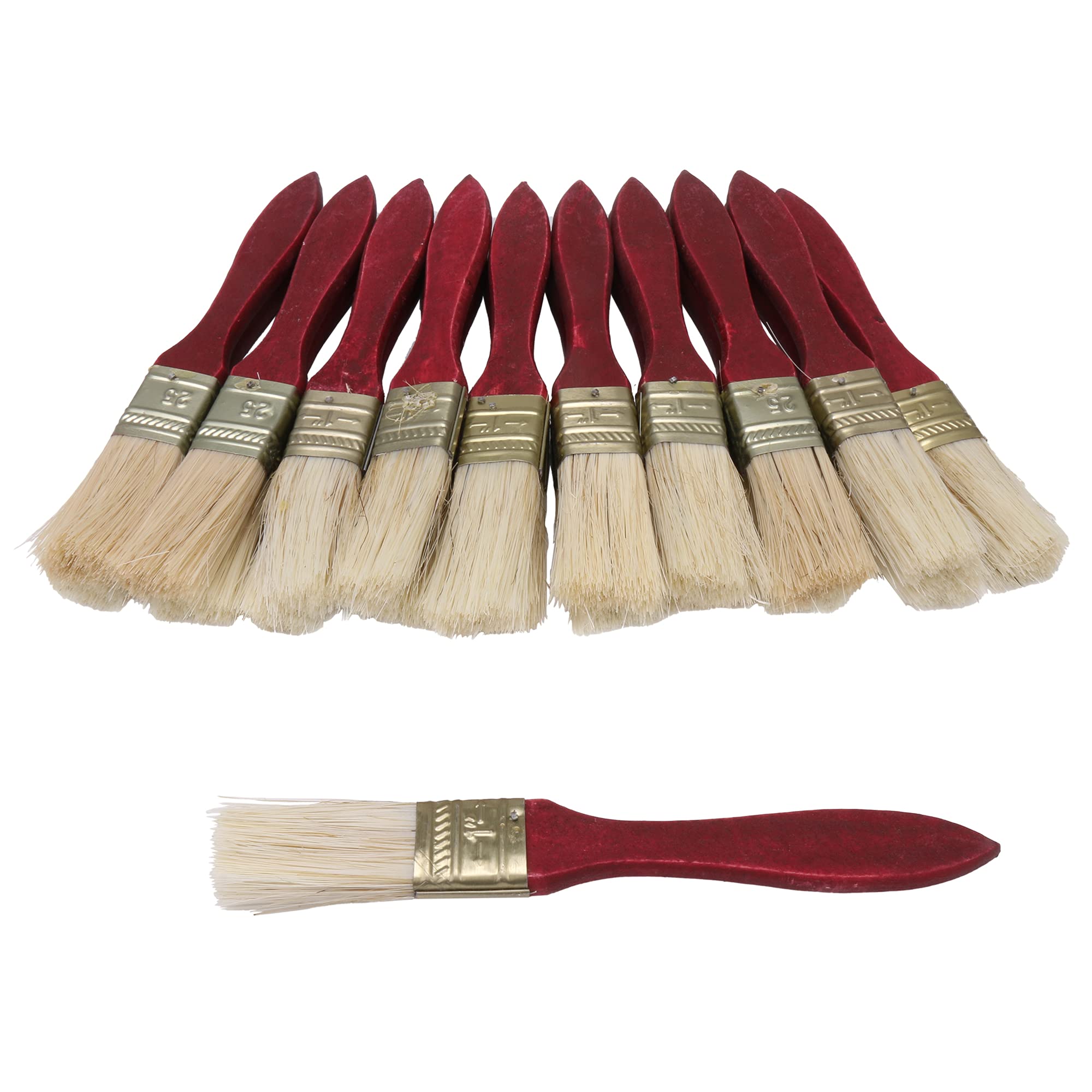 20pcs Low Cost Paint Brushes or Brush with Red Wooden Handle,1" Width for Paint,Stain,Varnish, Gesso, Primer, Glue