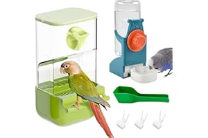 BNOSDM Automatic Bird Feeder Water Dispenser Set No Mess Bird Cage Feeders Parrot Cage Accessories Transparent Seed Food Container with Perch for Finches Parakeets Budgies Lovebirds Canaries (Green)