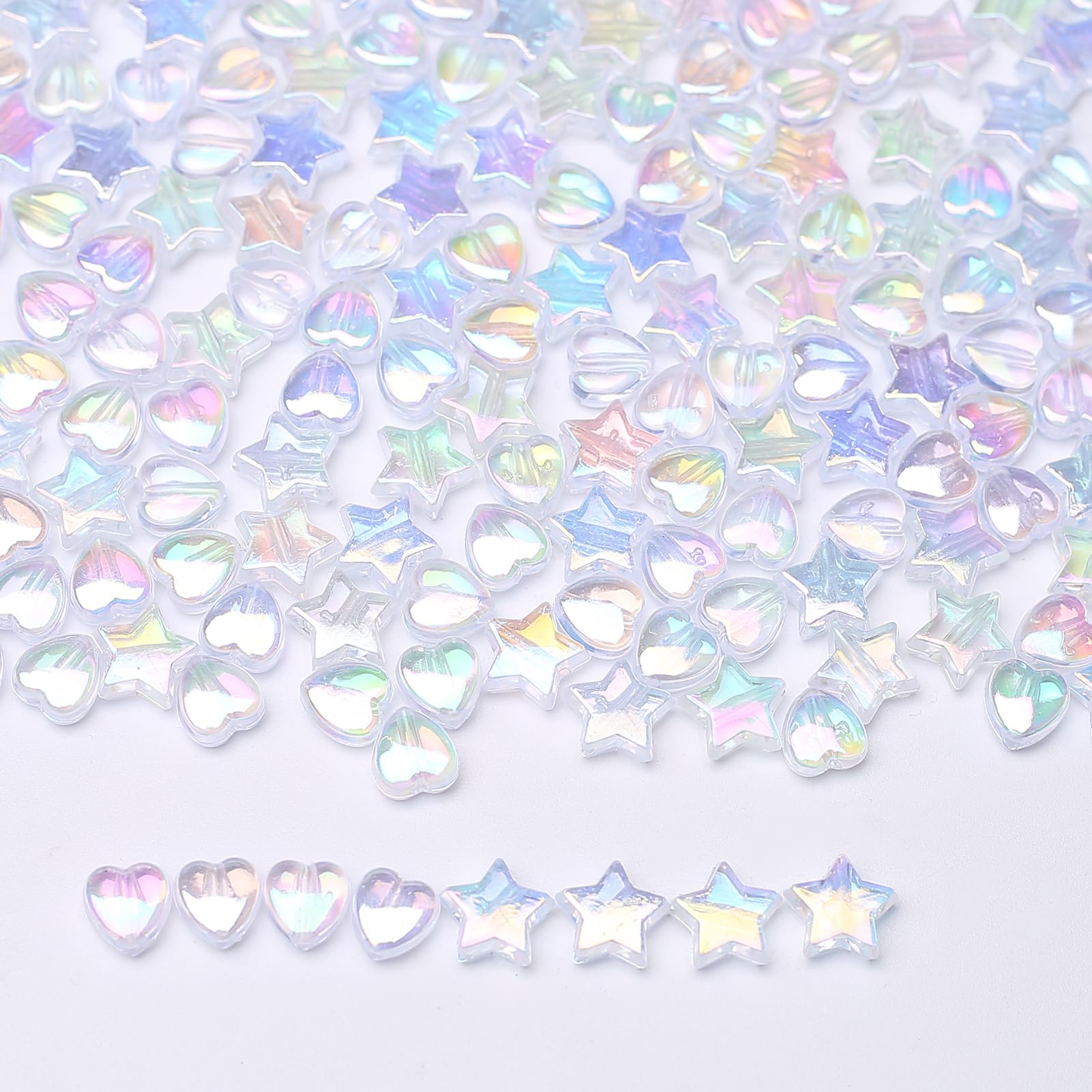 HERZWILD 500 White Heart + Stars AB Coated Acrylic Star & Heart Beads for Jewellery Making