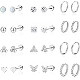 Staligue Tiny Hypoallergenic Surgical Steel Earrings for Women Men 14K Gold Plated Flat Back Stud Earrings for Sensitive Ears 20G Gold Flatback Stud Hoop Cartilage Earring Set for Multiple Piercing