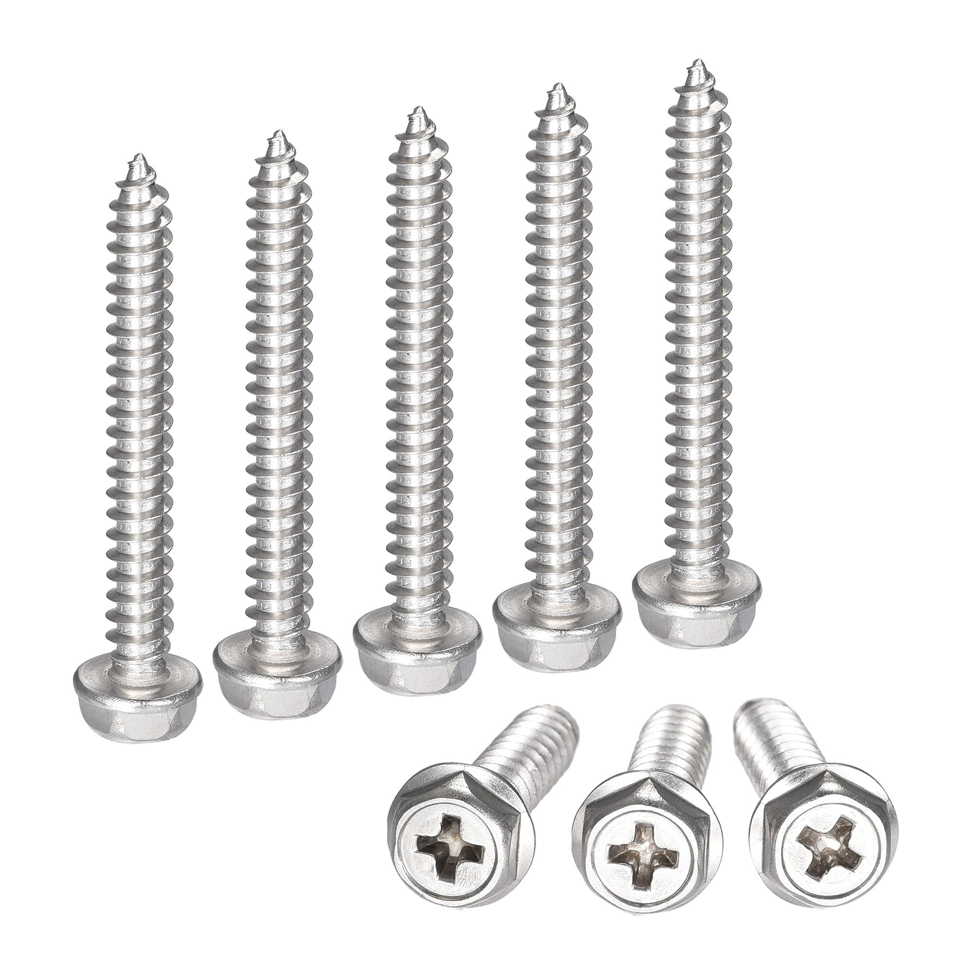 sourcing map Phillips Hex Washer Self Tapping Screws, M5 x 40mm 304 Stainless Steel Hex Flange Sheet Metal Screw 25pcs