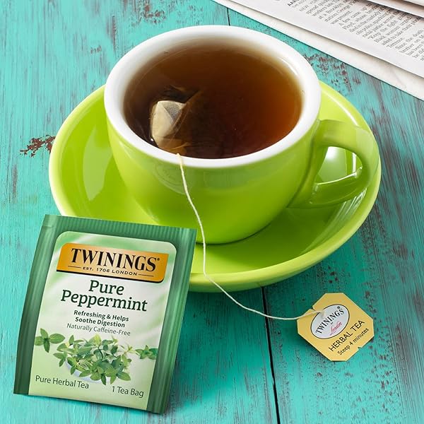 TWININGS PURE PEPPERMINT TEA – NATURALLY CAFFEINE FREE, REFRESHING MINT HERBAL TEA BAGS INDIVIDUALLY WRAPPED, 50 COUNT