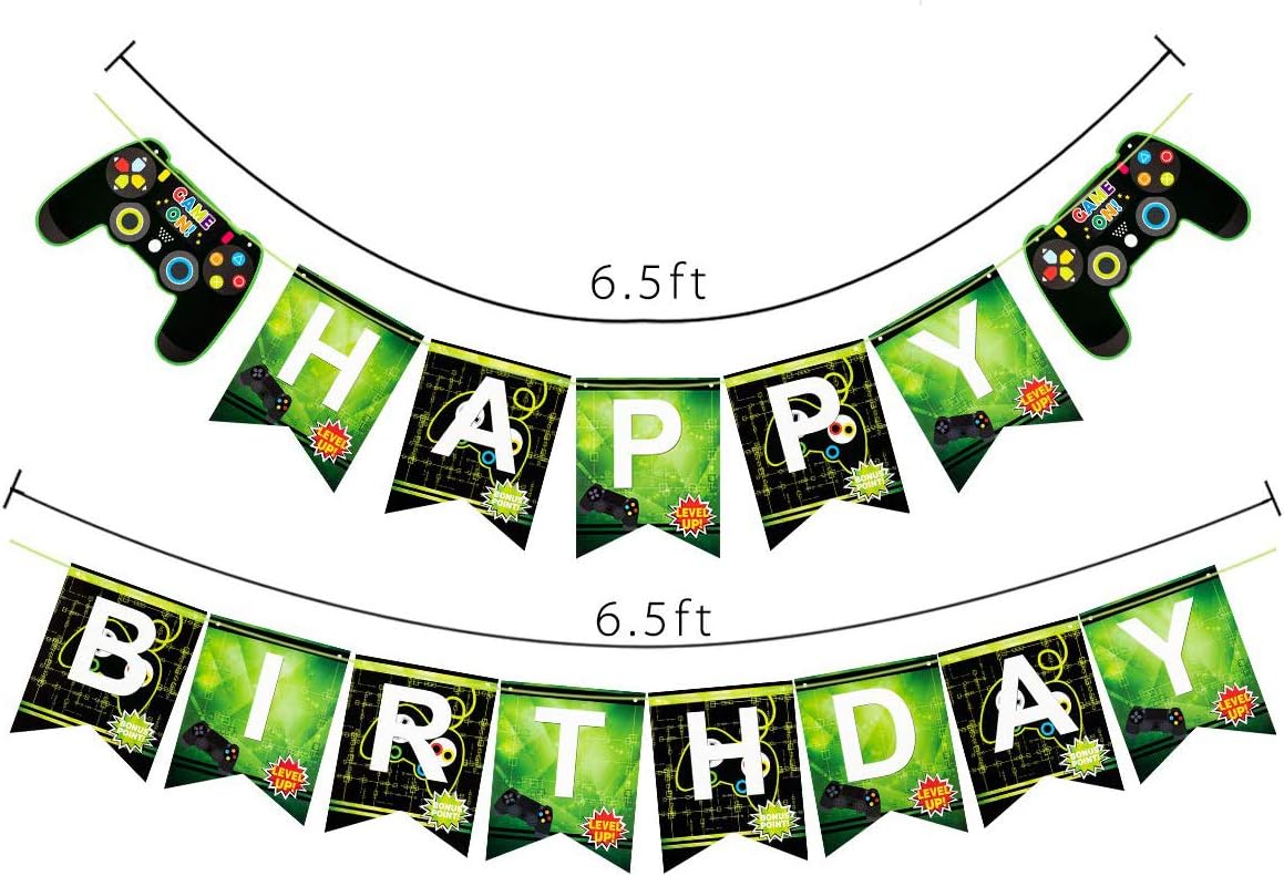 Mifire Decoration De Fete De Jeu Video Cintre De Bienvenue Light Green Fournitures De Fete De Jeu Avec Banniere De Joyeux Anniversaire Decorations Et Accessoires De Fetes Guirlandes Cotillons Et Confettis