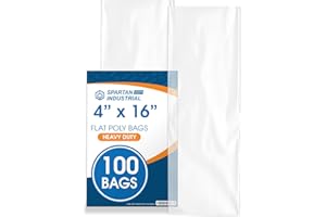 Spartan Industrial - 4” X 16” (100 Count) 2 Mil Open-End Flat Plastic Bags - Heavy-Duty Clear Poly Bags for Packaging, Shippi