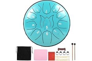 Steel Tongue Drum - 6 Inch, 11 Notes, Blue - Includes Bag and Mallets - Perfect for Garden, Meditation, Education and Enterta