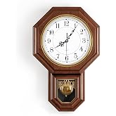 Pendulum Wall Clock,Imitation Wood Plastic Regulator Wall Clocks,Brown | Battery Operated,Non-Ticking,Retro Wall Decor Gift,Easy to Read,For Living Room,Dining Room,Schoolhouse,Farmhouse