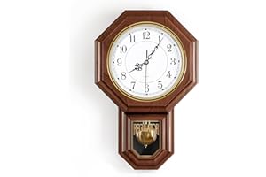 KANEODOT Pendulum Wall Clock Battery Operated, Imitation Wood Plastic Regulator Clock with Pendulum,Vintage Decorative Wall Clocks for Living Room,Farmhouse,Office,Bedroom,Kitchen,Wall Decor