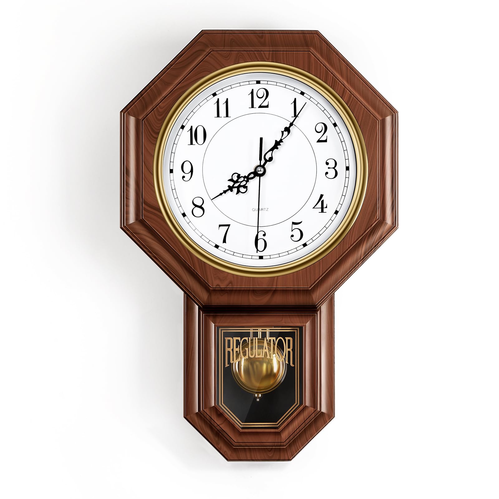 Photo 1 of KANEODOT Pendulum Wall Clock Battery Operated, Imitation Wood Plastic Regulator Clock with Pendulum,Vintage Decorative Wall Clocks for Living Room,Farmhouse,Office,Bedroom,Kitchen,Wall Decor