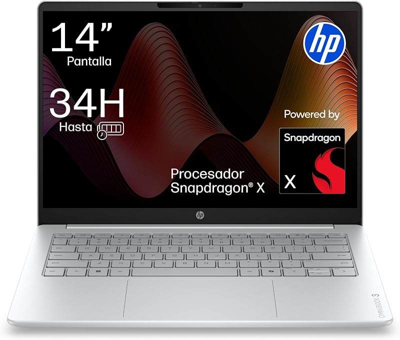 OmniBook 3 14-hz0000nsx - 14" WUXGA (1920x1200) portátil IPS antirreflexo, Snapdragon X AI PC, 16GB de RAM, 512GB SSD, Windows 11, QWERTY em espanhol, Prata, sem carregador incluído