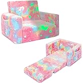 SLIGUY Kids Couch, Toddler Chair, Fold Out Kids Sofa Chair, Convertible Sofa to Lounger Pull Out Couch, Glow in Dark Sofa Chair Birthday Gifts for Boys and Girls (Pink)