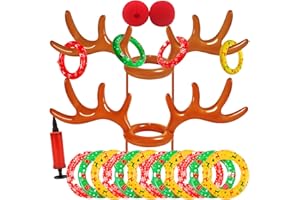 EBOOZONE Christmas Games Gifts for Kids Teen Adults, Inflatable Reindeer Antler Ring Toss Game, Office Party Favors Supplies, Indoor Outdoor Carnival Holiday Family Party Toys