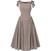 SweatyRocks Women's Vintage Plaid Dresses Bow Shoulder Checkered Boat Neck Ruffle A Line Dress