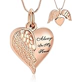 VCCWYQK Cremation Jewelry Angel Wing Stainless Steel Heart Urn Necklaces for Ashes Memorial Keepsake Pendant for Women Men