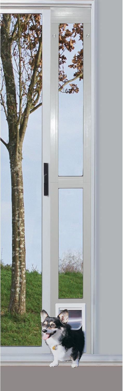 Ideal Pet Products Aluminum Modular Patio Pet Door, White, Medium, 7" x 11.25" Flap Size : Doggy Door For Sliding Glass Door : Pet Supplies