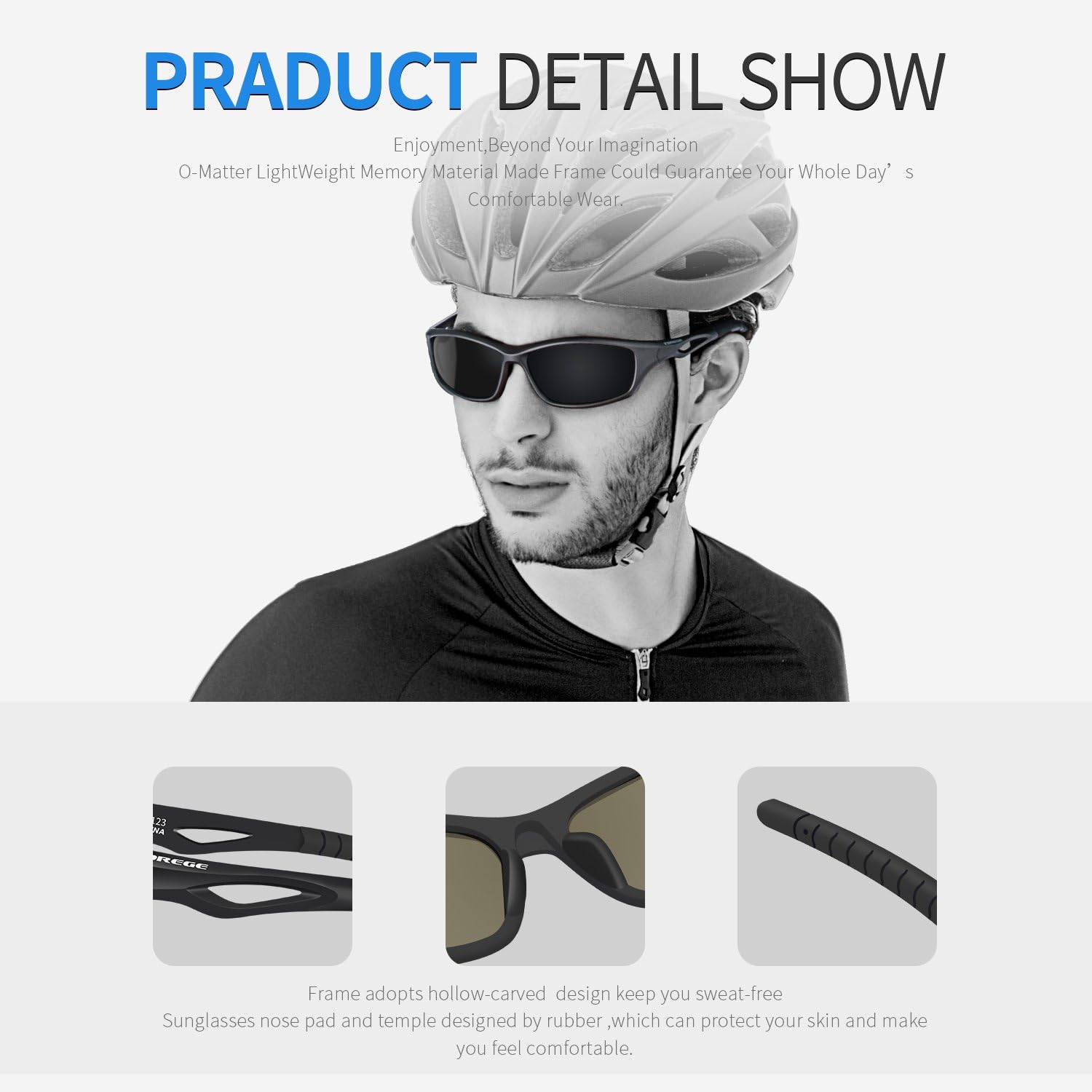 TOREGE Polarized Sports Sunglasses for Men Women for Cycling Running Fishing Golf TR90 Unbreakable Frame TR010-1 (Black&Black Tips& Blue Lens) : Clothing