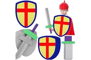 Motionchic 6 Sets Foam Sword and Shield Knight Set Medieval Joust Sword and Shield Play Set Foam Weapons for Kids Play Fighting Role Play Costume Party Birthday Activities Accessories Gifts