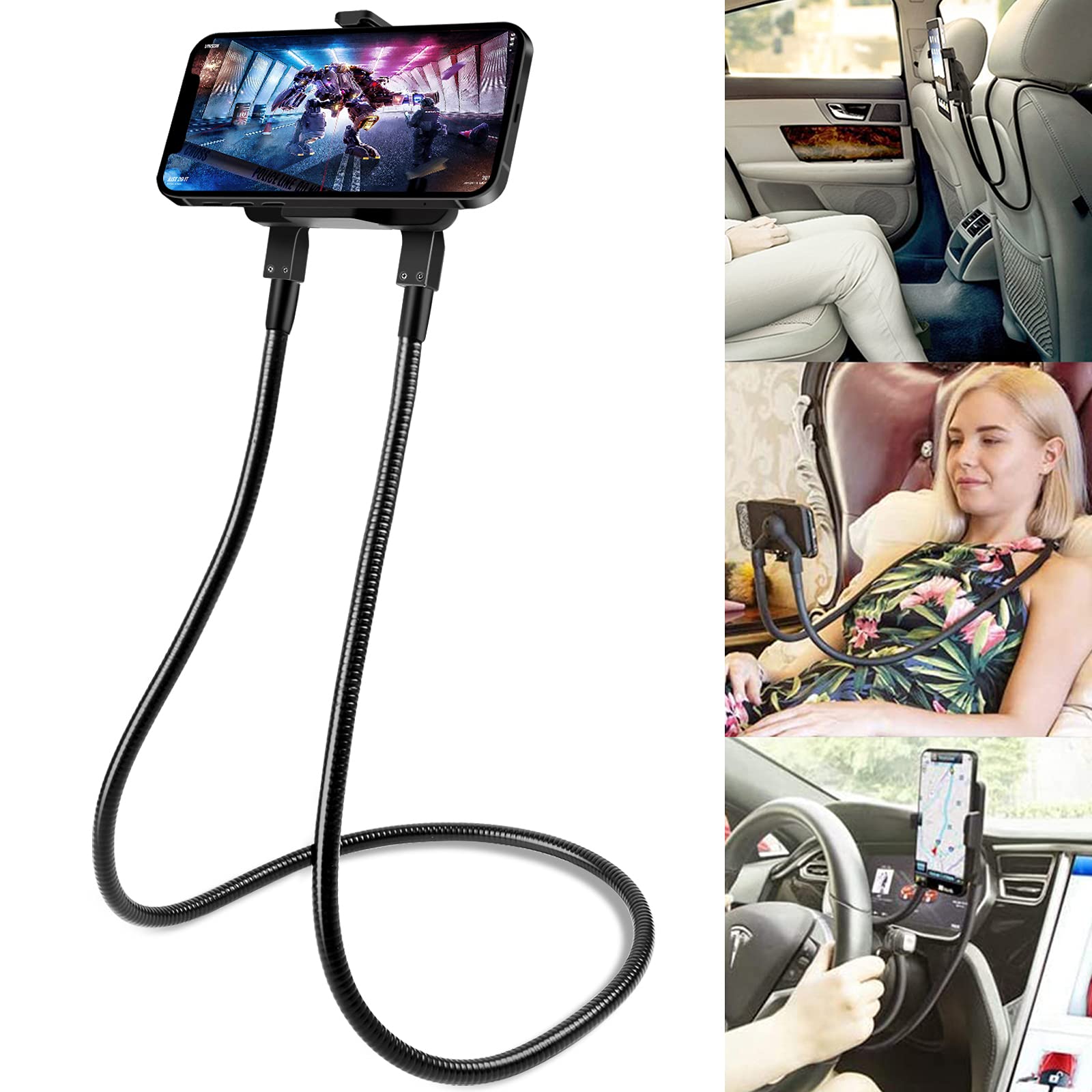 UVERTOOP Cell Phone Holder, Universal Neck Phone Holder for Bed Mobile Phone Stand Flexible Long Arm Gooseneck Stand Multiple Function Lazy Bracket for iPhone 12 11 Pro Xs Max 8 7 Samsung S10 and More
