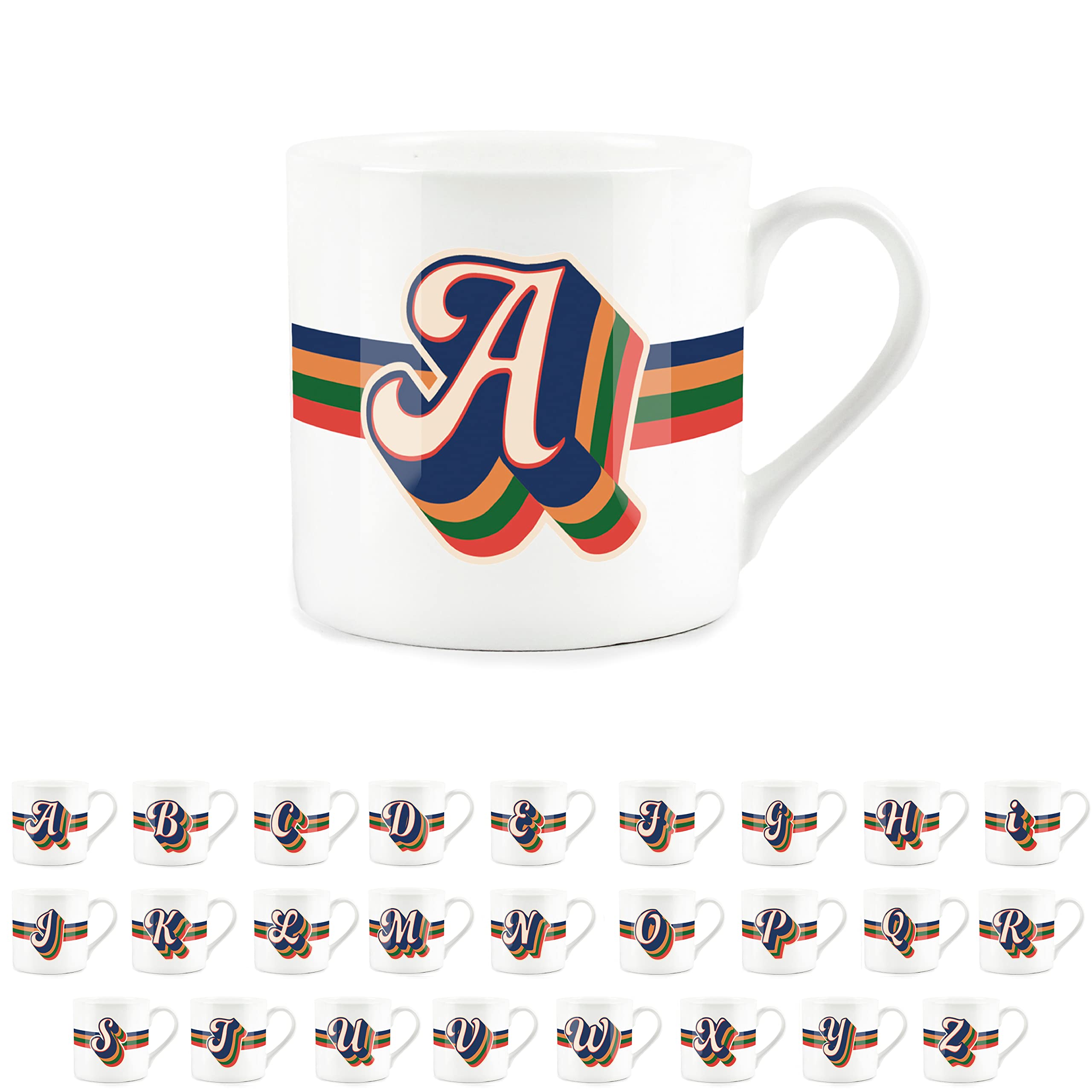 Purely Home Retro Alphabet Letter A Mug - Bone China White Coffee Tea Present Personalised Initial Gift