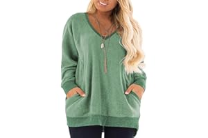 DOLNINE Women's Plus Size Sweatshirts Color Block Long Sleeve Pocket Shirts Tops