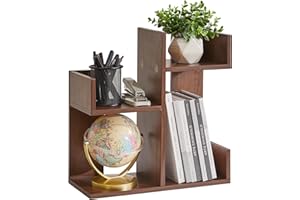 Aibiju Small Bookshelf - Unique Cactus Design, Kitchen Counter Shelf, Light Walnut Wood, YD-DSR002LW