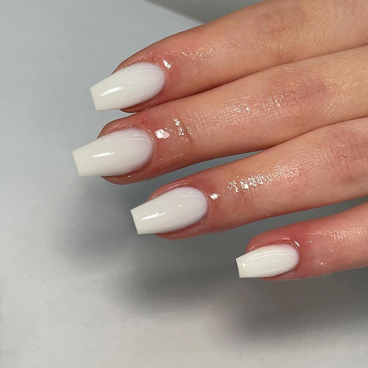 Photo 1 of KQueenest Acrylic Press on Nails Short Medium Coffin, Milky White Solid Color Fake Nails Nails Press ons, Short Ballerina Glue on Nails With Glazed Finish, Simple Stick on Nails False Nails For Women