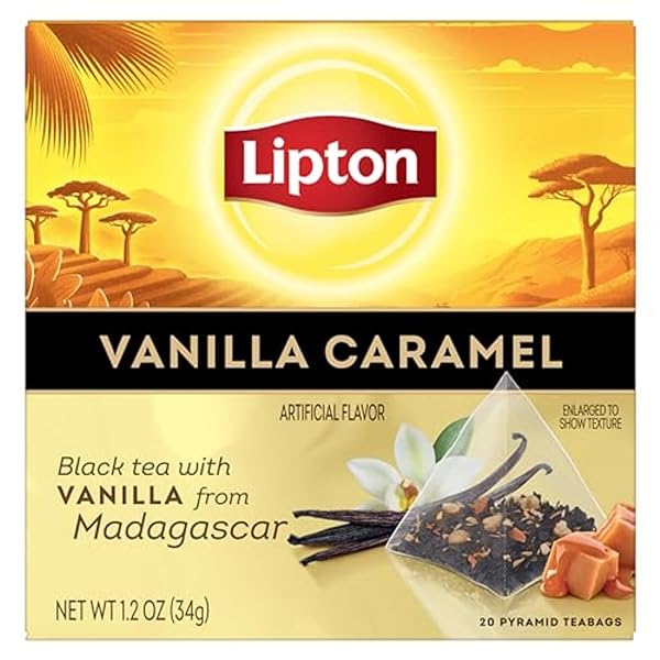 LIPTON BLACK TEA VANILLA CARAMEL, PYRAMID TEA BAGS, FLAVORED TEABAGS, 20 TOTAL BAGS