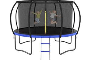 Liyarya Trampoline 12FT 14FT 15FT 16FT for Kids/Adults - Outdoor Recreational with Enclosure Net Curved Poles and Ladder, Heavy Duty Anti-Rust Coating, ASTM Approval