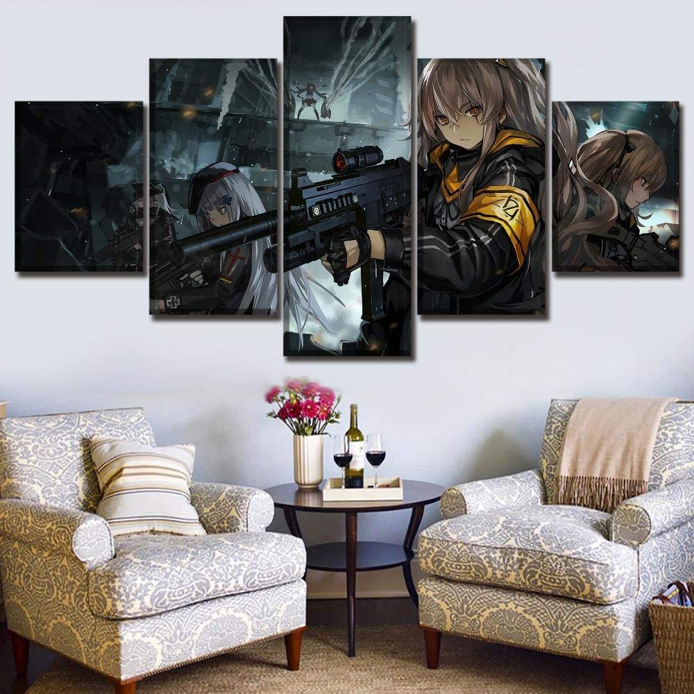 ZGZART Wall Art Canvas Paintings Home Decorative Artwork 5 Pieces Anime Girls Frontline Pictures HD 