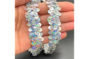 Lmlliang 5 Yards 0.8Inch Elastic Sequin Ribbon Trim Glitter Metallic Stretch Flat Sequinfor DIY Crafts, Sewing Dress Fabric Ribbon Sewing Craft Supplies(Laser Silver)
