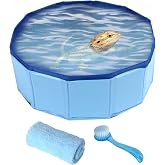 Foldable Bearded Dragon Bathtub with Brush Towel Set Reptile Accessories | Bearded Dragon Pool, Reptile Bathing Pool for Lizards,Tortoises and Small Reptiles, Bearded Dragon Accessories