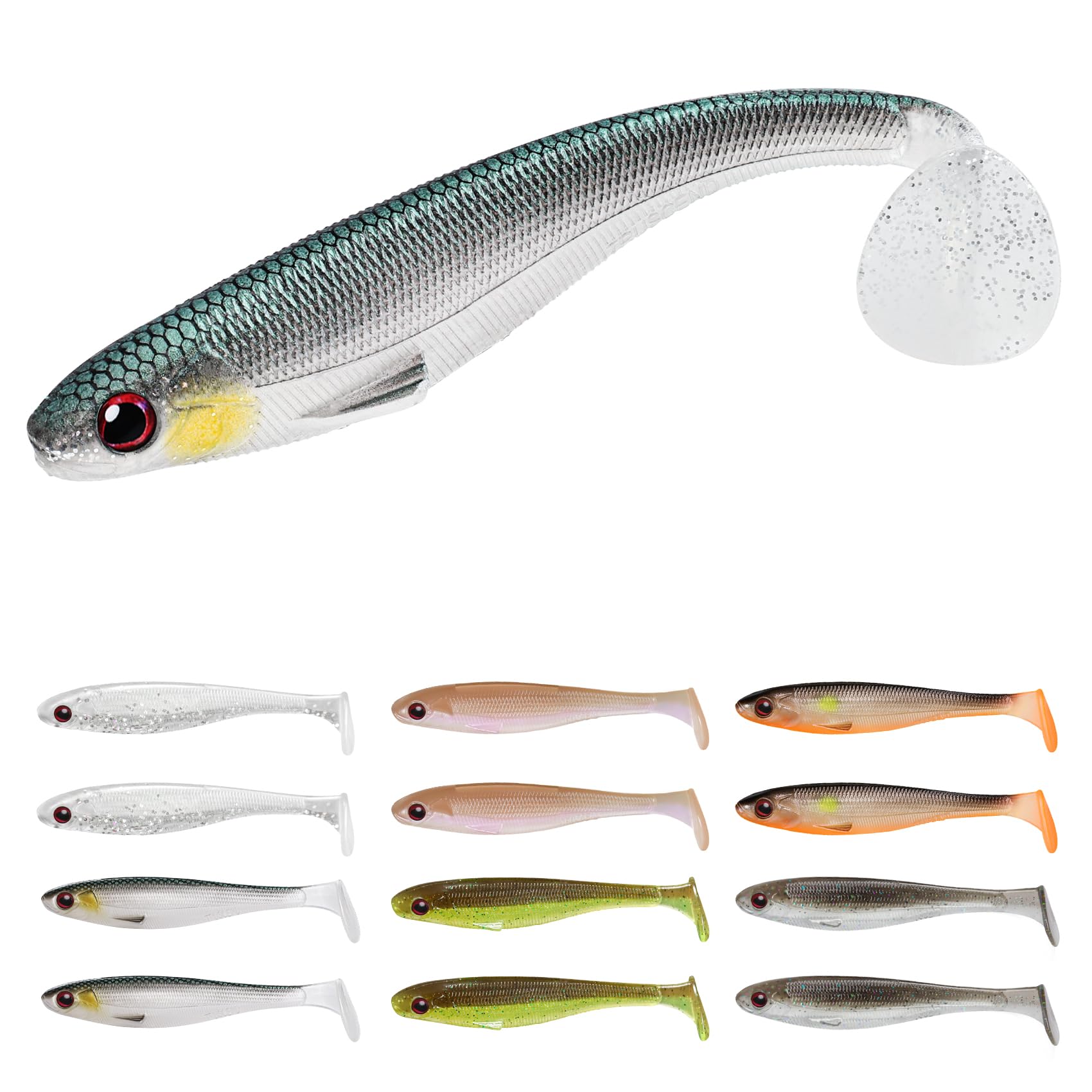 TRUSCEND Easy Catch Pre-Rigged Squid Lures, Unique Vibrating Swim Action and Trembly Sinking Move for More Bites, Amazing Swimbait for Family Fishing, Fishing Lures for Bass Trout Crappie Walleye
