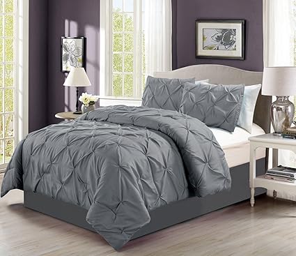 Buy 4 Pieces Solid Grey Pinch Pleat Goose Down Alternative