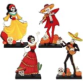4PCS Day of The Dead Centerpieces Decorations for Dia De Los Muertos Altar | Double-sided Wooden Dia De Los Muertos Skull Figurines for Mantel Shelf Tabletop Fireplace Halloween Indoor Decor