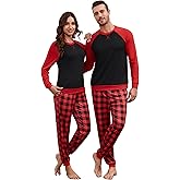 Frcdaunrs Matching Pajamas for Couples Long Sleeve Pajama Set for Men and Women 2 Piece Cozy Loungewear Set S-XXL