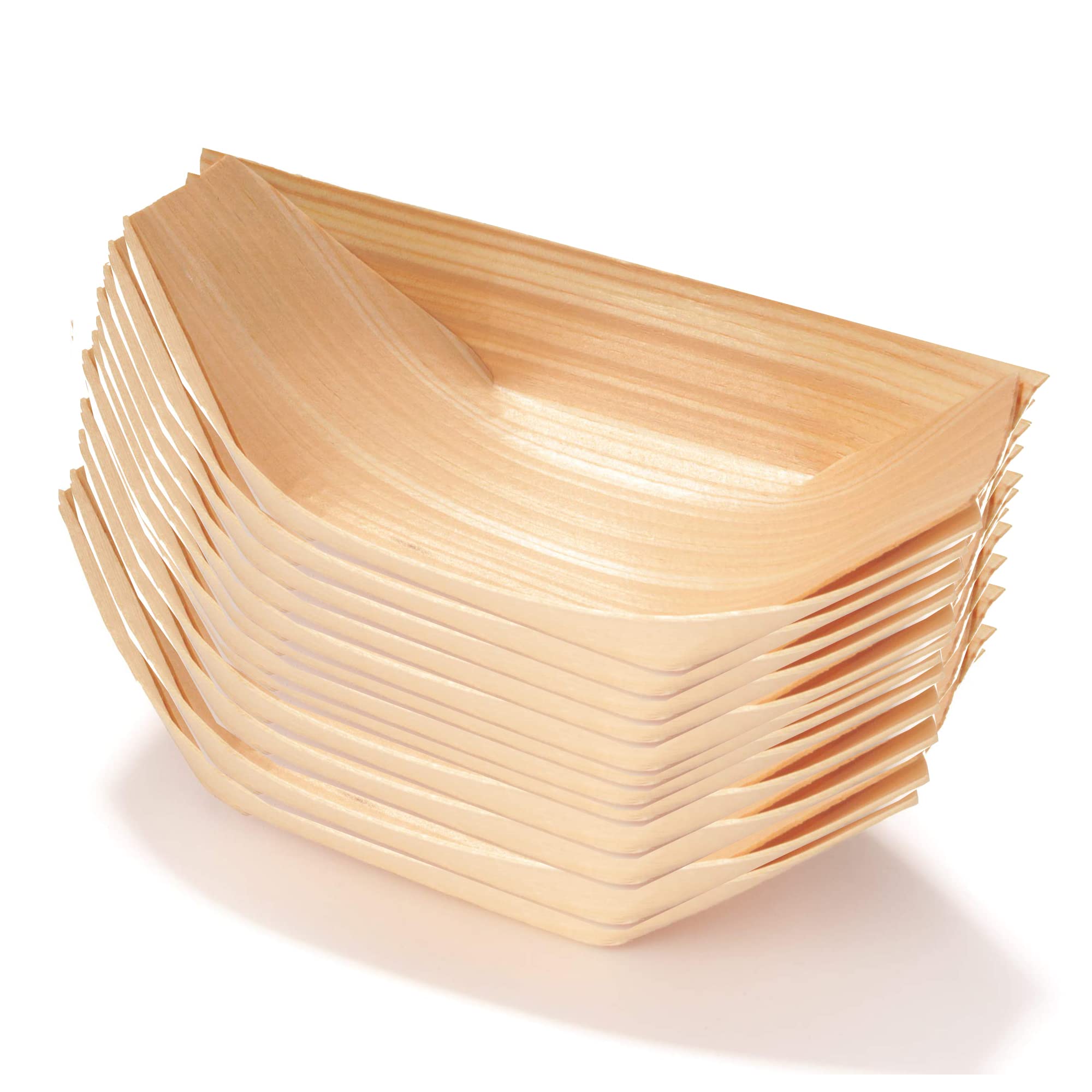 KAIAIWLUO Wood Boat Plates,50 pcs Wooden Boat Dishes Bamboo Serving Trays Disposable Tableware Snack Bowl Serving Bowl for Fingerfood Currywurst Pommes Sushi
