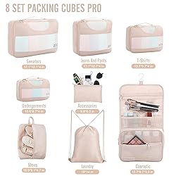 Veken 8 Set Packing Cubes for Travel, Beach
