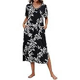 Kabento Cotton Nightgowns for Women Soft Short Sleeve Long Sleepwear with Pockets