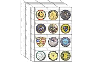 XXMBBJY 10 Sheets Coin Collection Supplies Pages, Coins Collecting Pocket Page with Standard 9 Hole Coin Binder Sleeves for Coin Stamp Currency Collection (12 Pocket)