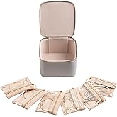 Frebeauty Small Travel Jewelry Box,Travel Jewelry Case with 6 Pouch Bags,Portable Travel Jewelry Organizer,Mini Jewelry Storage,3.35 x 4.9 x 4.8 Inches,Gift Idea for Women Girls (Grey)