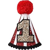 YOUAME Circus 1st Birthday Party Hat - Red Glitter Crown Outfit for Boys and Girls, Fun Carnival Themed Party Decor