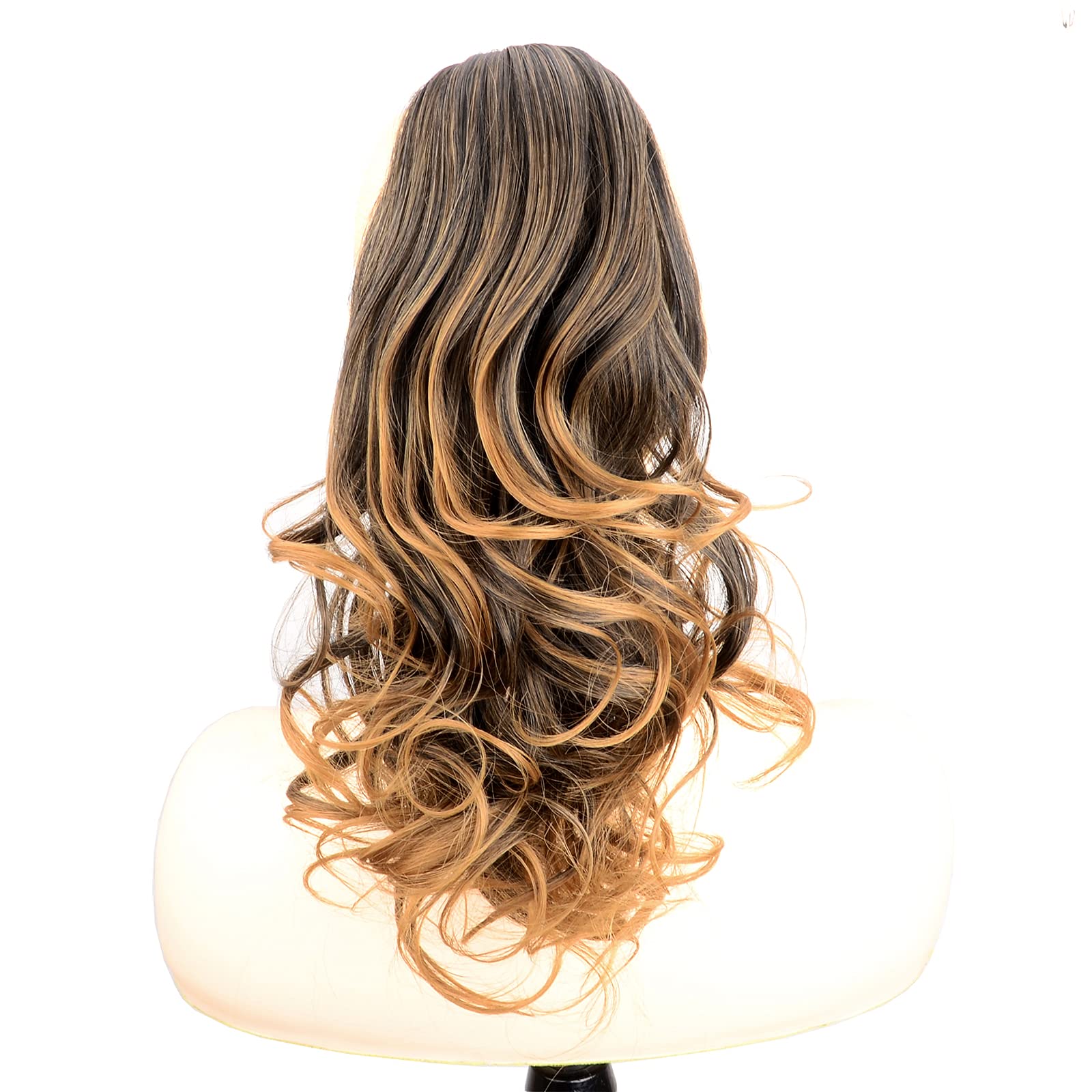 BOBIYA 13 Inches Claw Clip in Loose Curly Synthetic Wrap Around Ponytail Extensions Pony Tail Clip In Extensions (Dark Brown to Medium Brown) — image 1