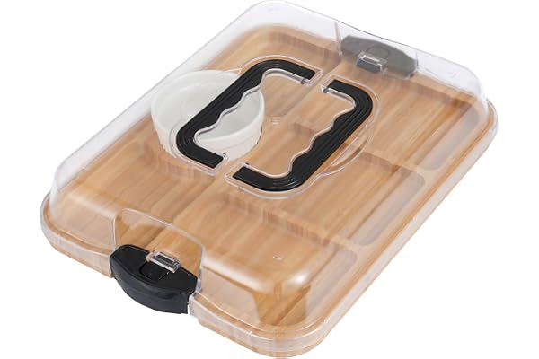 YANG Charcuterie Board with Lid, Divided Bamboo Serving Tray with Handle & Locking Lid, Portable Serving Platter for Party Ou