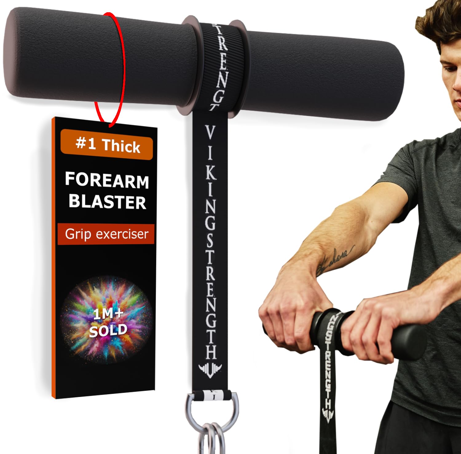 Photo 1 of Vikingstrength Forearm Strengthener with Patented Thick Handles - Wrist Roller for Forearm Exercise, Grip Strength, and Injury Prevention