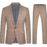 Cloudstyle Mens 2 PCS Plaid Suits Slim Formal Suit Checkered Blazer Jacket Pants