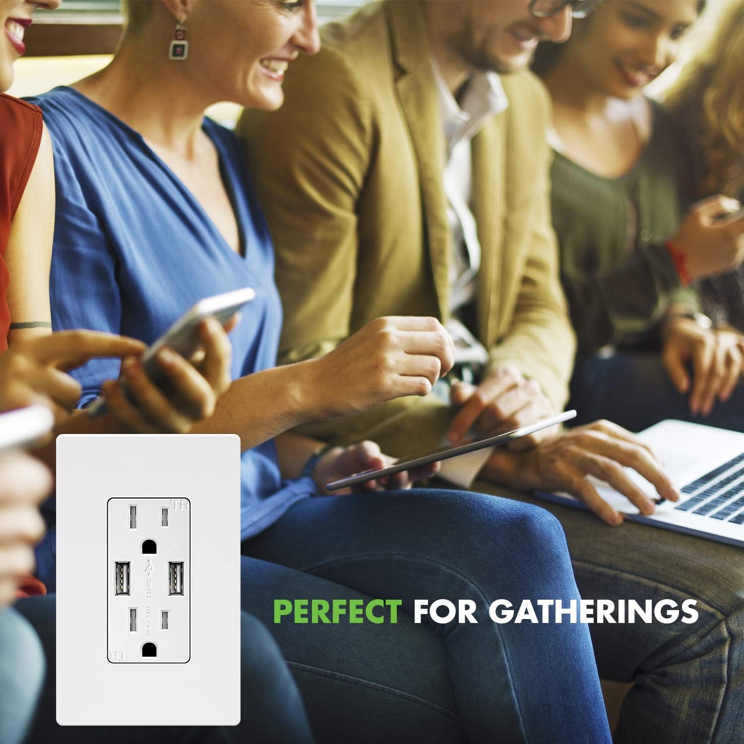 TOPGREENER TU2154A-W High Speed USB Charger Outlet, USB Wall Charger, Electrical Outlet with USB, 15A TR Receptacle, Screwless Wall Plate, for iPhone X, iPhone 8 / 8 Plus, Samsung Galaxy and more, TU2154A, White: Home Improvement