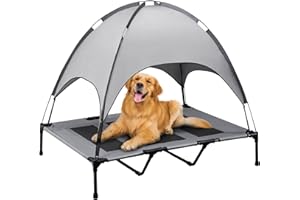 PRAISUN Outdoor Dog Bed with Canopy, XL Elevated Dog Bed, Dog Cot, Pet Bed with Oxford Fabric, Textilene Mesh, Carrying Bag, Cooling and Portable, for Indoors, Outdoors, Beach, Dark Gray