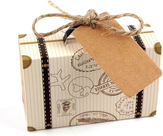 SODIAL 50 piezas de Mini Caja de dulces emn forma de Maleta de Kraft Cajas de