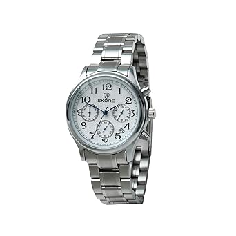 Skone 7395E-2 Chronograph White Dial Stainless Steel Strap Wrist Watch / Casual Watch - For Mens
